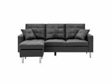 Canapé d'angle reversible - cuir noir et gris - pieds
