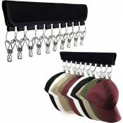 Ccykxa - Support organisateur de chapeau pour cintre (lot de 2) Stockage de chapeau pour chambre et placard, 10 grands clips de support pour