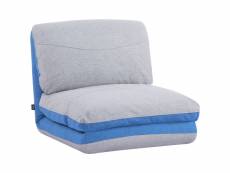 Chauffeuse - matelas d'appoint pliant - fauteuil convertible - inclinaison dossier réglable 5 positions - tissu polyester aspect lin gris clair bleu