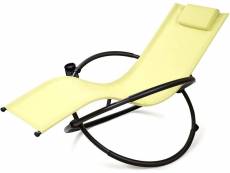 Costway chaise longue a bascule, chaise longue pliable avec coussin repose-tete amovible et porte-gobelet, bain de soleil respirant et antirouille pou