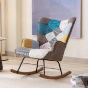 Dans Les Nuages - Fauteuil avec design patchwork en tissu couleur et base en bois, fauteuil relax