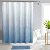 Ensemble de rideau de douche avec tapis et crochets pour salle de bain texturé imperméable tissu dégradé rideau de douche de bain 72 x 72 pouces bleu