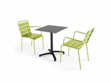 Ensemble table de jardin stratifié ardoise gris et 2 fauteuils vert