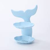 Ensoleille - Mermaid Shape Double Layers Soap Holder Soap Box No Trace Self Adhesive Soap Draining Dish (Bleu)