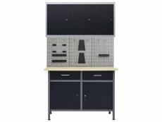 Etabli 120 cm et 3 panneaux muraux et 1 armoire table de travail atelier gris noir helloshop26 02_0003664
