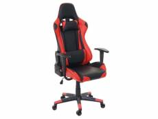 Fauteuil de bureau sur roulettes chaise gamer fonction bascule en simili cuir noir / rouge 04_0001817