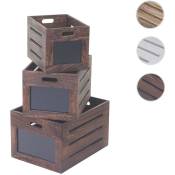 HW - Set de 3 boîtes de rangement C-E11, style shabby - couleur bois
