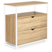 Idmarket - Commode 2 tiroirs detroit 80 cm design industriel avec étagère bois et métal blanc - Blanc