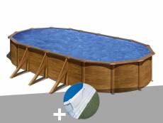 Kit piscine acier aspect bois gré pacific ovale 7,44 x 3,99 x 1,22 m + tapis de sol
