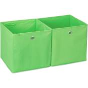 Lot de 2 boîtes de rangement, carrées en tissu, Cubique, 30x30x30 cm, Vert - Relaxdays