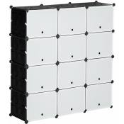 Meuble de rangement - meuble à chaussures modulable 12 casiers avec portes et étagères - dim. 125L x 32l x 125H cm - PP noir blanc - Blanc