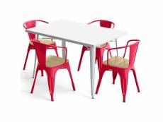 Pack table de salle à manger et 4 chaises de salle à manger avec accoudoirs design industriel - nouvelle édition - bistrot stylix rouge