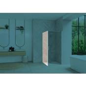 Paroi de douche fixe smart Design largeur 1,20 hauteur 2,05m montage en angle avec porte pivotante profilé blanc verre transparent