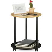 Relaxdays - Table d'appoint ronde, avec roues,mobile, design moderne, en bambou, journaux dans le salon,Hxd:49x40cm,noir