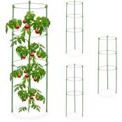 Relaxdays - Tuteur pour tomates, plantes grimpantes, lot de 4, métal, plastique, 3 anneaux réglables, HxD : 60x20 cm, vert