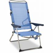 Solenny - Chaise de Plage Lit Pliable 4 Positions Bleu avec Accoudoirs 91x63x105 cm
