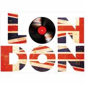Sticker décoratif autocollant, nom londres stylisé avec drapeau anglais ville du rock cd vinyle, 48 cm x 68 cm - Rouge