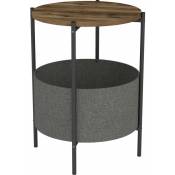 Table d'appoint ronde avec panier de rangement 60 x 43 cm effet chêne patiné / gris - Beige