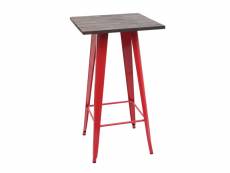Table haute hwc-a73 avec plateau en bois, table de bar, design industriel en métal 107x60x60cm ~ rouge