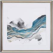 Tableau Affiche d'Art Abstrait Bleue et Grise avec Cadre Carré Assorti 60 x 60 cm Parfaite pour Composition Murale de Salon ou Chambre Beliani Bleu