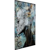 Tableau en verre bleu femme profil fleurs 100x150cm