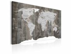 Tableau sur toile décoration murale image imprimée cadre en bois à suspendre carte du monde : monde en bois 120x80 cm 11_0004383