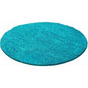 Tapis Rond Shaggy Uni Poils Longs Tapis Salon Chambre (Turquoise - 120x120cm)