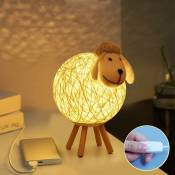 Veilleuse LED, lampe de table créative en rotin de mouton, lampe de nuit à projection USB pour chambre d'enfant