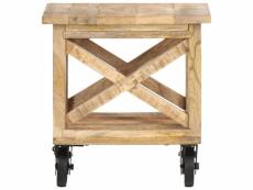 Vidaxl table d'appoint avec roues 40x40x42 cm bois de manguier brut 320936