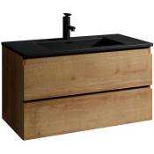 Badplaats - Meuble de salle de bain Angela 100 cm lavabo noir - Chêne - Chêne