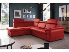 Canapé d'angle en cuir italien de luxe 5/6 places tonus, rouge foncé, angle gauche (vu de face)