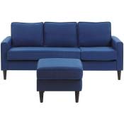 Canapé Fixe 3 Places en Tissu Bleu avec Pouf Ottoman Confortable pour Salon au Design Moderne Beliani Noir