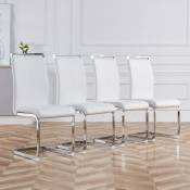 Chaise cantilever, structure en métal chromé, charge jusqu'à 120 kg, rembourrage souple avec revêtement en simili cuir, blanc. (set, 4 pièces) Okwish