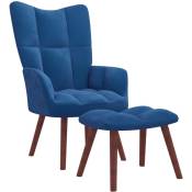 Chaise de relaxation avec repose-pied Bleu Velours