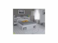 Chicago ensemble lit adulte 140x190/200 cm + rangement avec liseuse leds - décor blanc mat CHICAGO12709