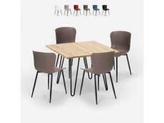 Ensemble 4 chaises et 1 table carrée 80x80cm design industriel claw light