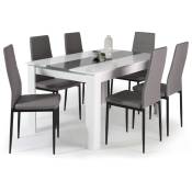 Ensemble table à manger georgia 140 cm blanche et grise et 6 chaises romane grises - Gris