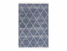 Flät - tapis géométrique à franges tressées bleu