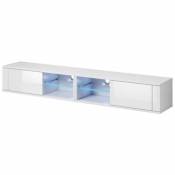 Grand meuble tv à Led 2 portes blanc mat et blanc laqué Alka 200 cm