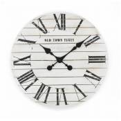 Horloge murale vintage mouvement d'horlogerie silencieuse, bois campagne shabby chic 45cm blanc - blanc