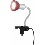 Lampe à pince, argent Lampe à pince Lampe à pince LED avec prise, lampe de table, lampe de lecture, spot mobile, métal couleur titane, verre rouge,