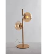 Lampe de table globe Table Satin Laiton avec des diffuseurs de champagne 2 ampoules 40cm