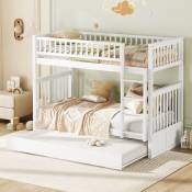 Lit superposé 90x200cm, lit enfant avec escalier et 1 tiroirs, cadre de lit en pin et mdf, lit d'enfant avec garde-corps haut escalier stable, design