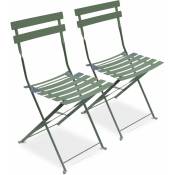 Lot de 2 chaises de jardin pliables - Emilia vert de gris - Acier thermolaqué - Vert de gris