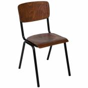 Lot de 4 chaises en fer et bois coloris marron - Longueur 46 x Profondeur 50 x Hauteur 81 cm