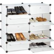 Meuble chaussures cubes rangement 10 casiers plastique chaussures modulable diy HxlxP: 90x94x37 cm, transparent - Relaxdays