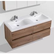 Meuble salle de bain design double vasque siena largeur 144 cm noyer - Marron