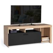 Meuble TV 110 cm MALO bois et placard noir