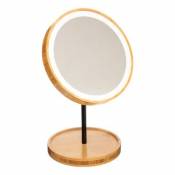 Miroir lumineux rond sur pied pour salle de bain LED 3 W Modern rechargeable IP20 pivotant 360° bambou métal