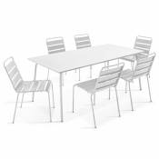 Oviala - Ensemble table de jardin et 6 chaises en métal blanc - Palavas - Blanc